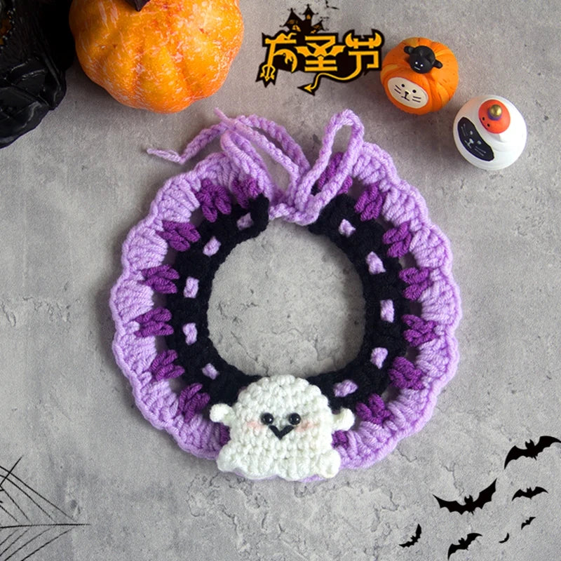 Crochet Pumpkin Witch Hat Halloween Pet Collar