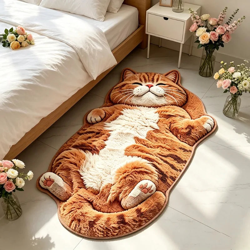 Cartoon Cat-Shaped Plush Floor Rug