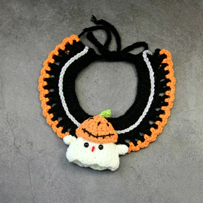 Crochet Pumpkin Witch Hat Halloween Pet Collar