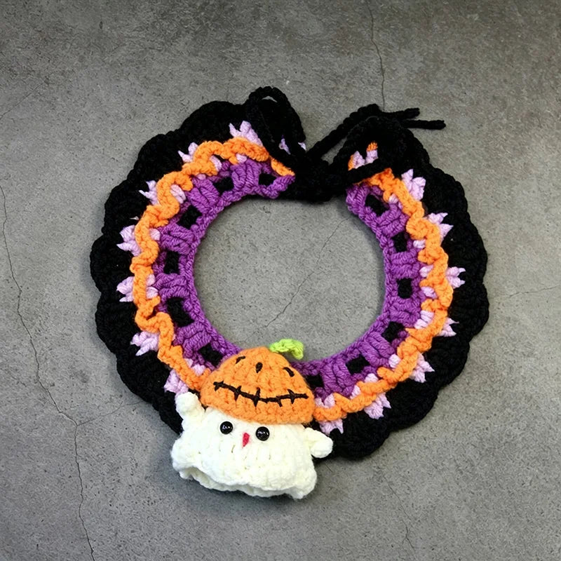 Crochet Pumpkin Witch Hat Halloween Pet Collar