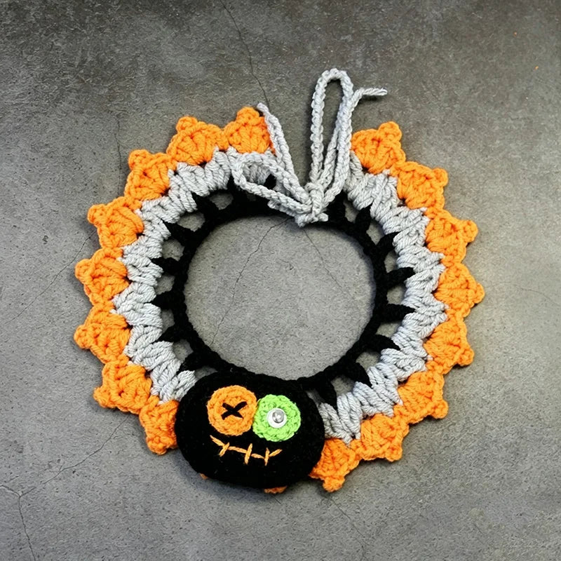 Crochet Pumpkin Witch Hat Halloween Pet Collar