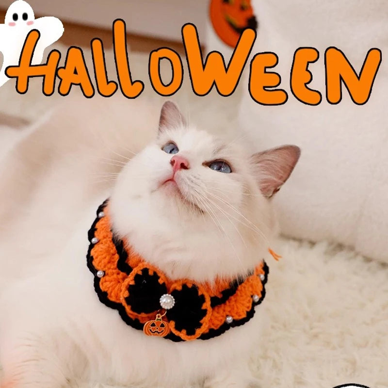 Crochet Pumpkin Witch Hat Halloween Pet Collar