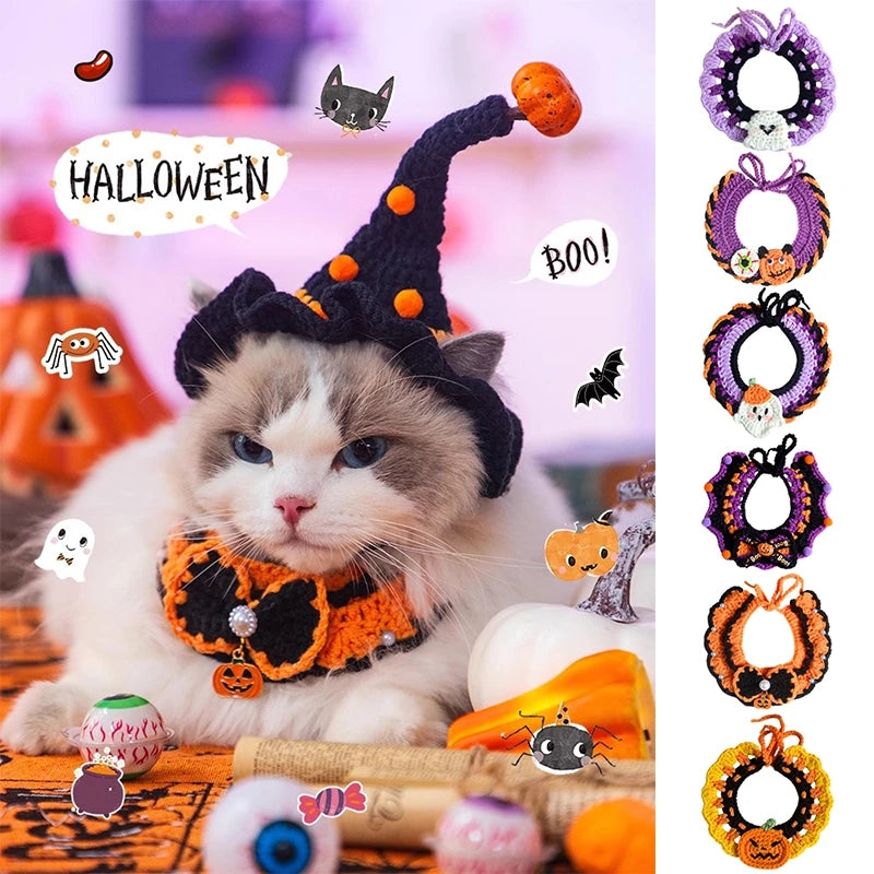 Crochet Pumpkin Witch Hat Halloween Pet Collar