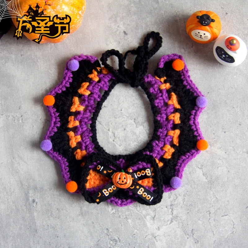 Crochet Pumpkin Witch Hat Halloween Pet Collar
