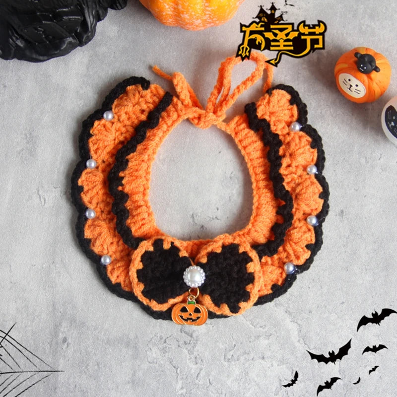 Crochet Pumpkin Witch Hat Halloween Pet Collar