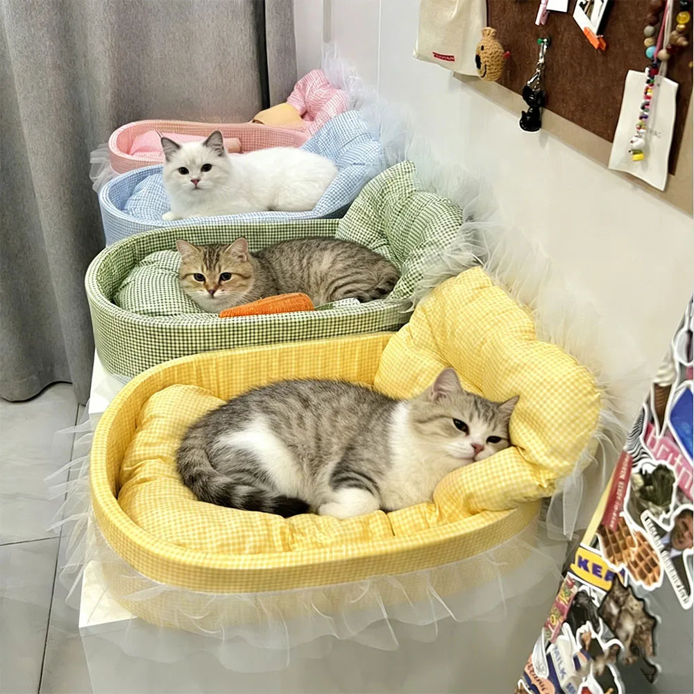 Canapé-lit princesse avec bordure en dentelle pour chats et chiens