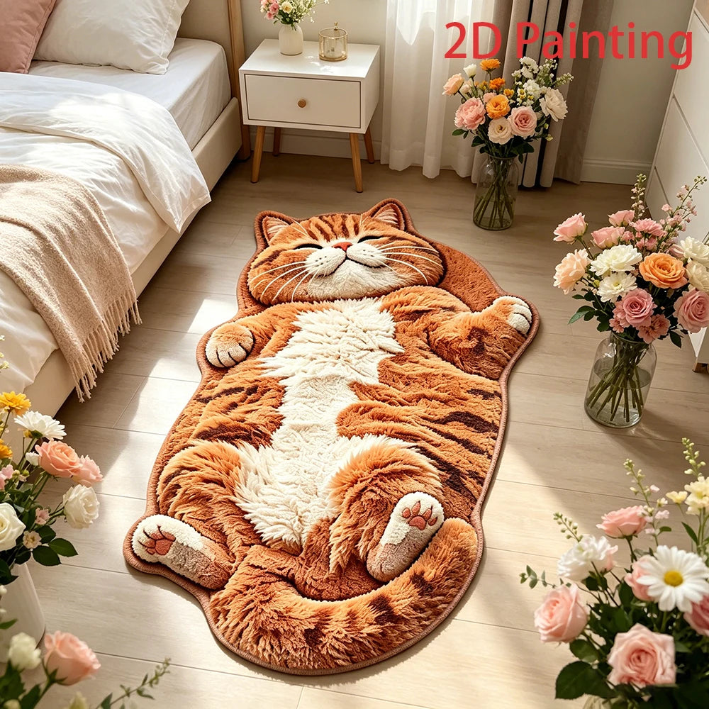 Cartoon Cat-Shaped Plush Floor Rug