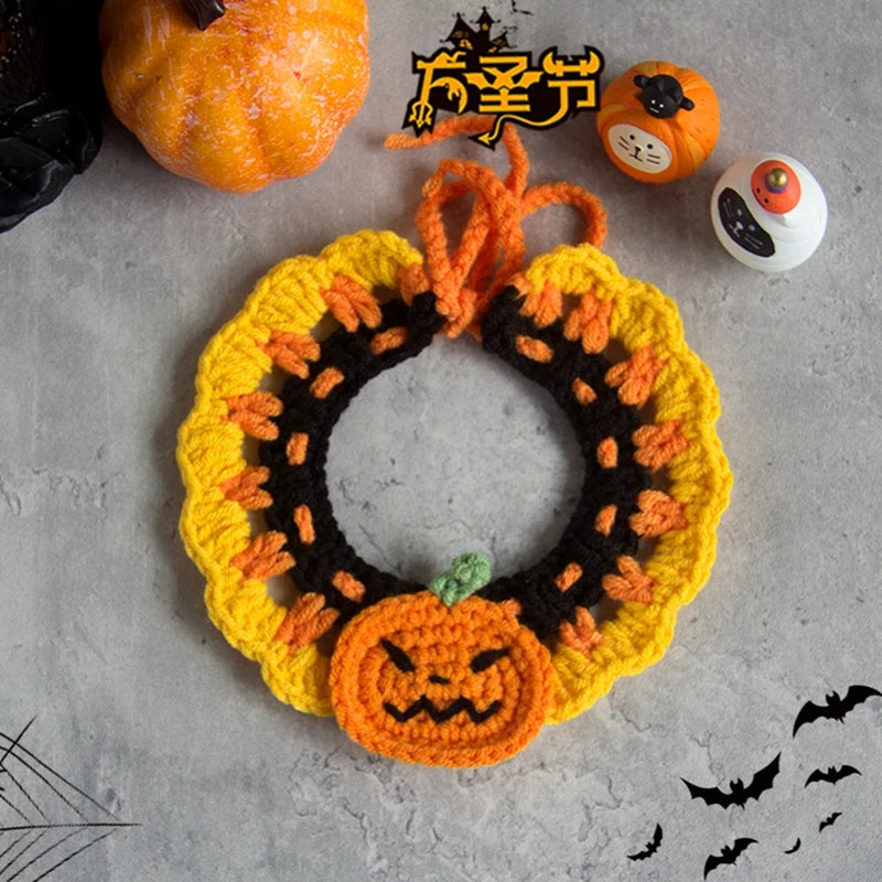 Crochet Pumpkin Witch Hat Halloween Pet Collar