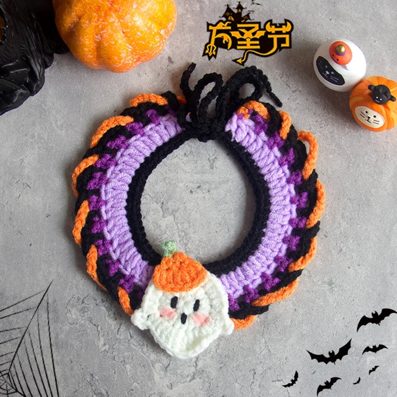 Crochet Pumpkin Witch Hat Halloween Pet Collar