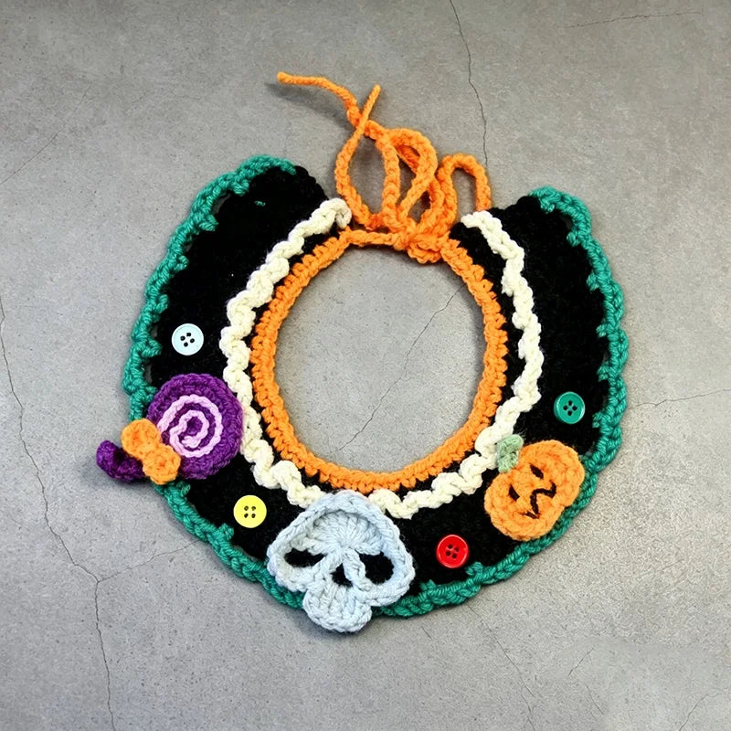Crochet Pumpkin Witch Hat Halloween Pet Collar