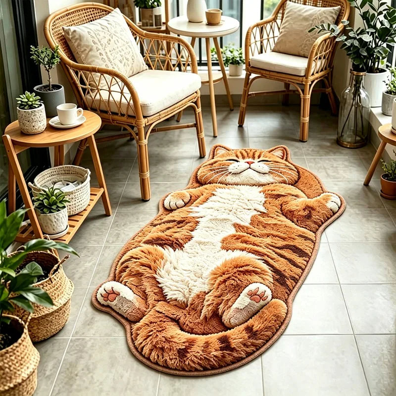 Cartoon Cat-Shaped Plush Floor Rug
