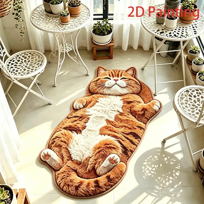 Cartoon Cat-Shaped Plush Floor Rug