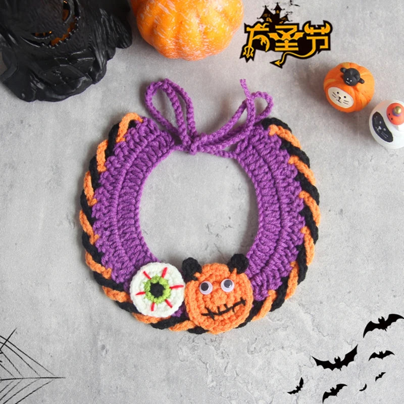 Crochet Pumpkin Witch Hat Halloween Pet Collar