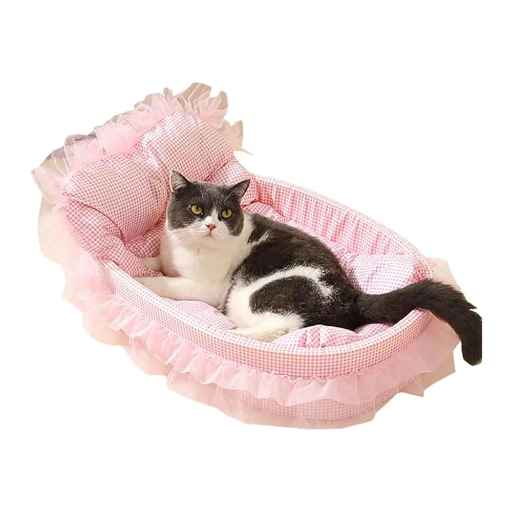 Canapé-lit princesse avec bordure en dentelle pour chats et chiens